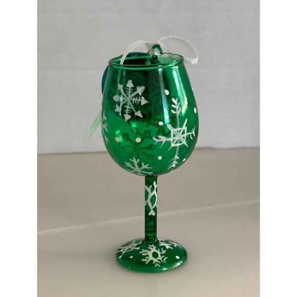 Lolita My Mini Wine Glass Ornament Emerald Snowflakes Christmas Decoration - Picture 1 of 4